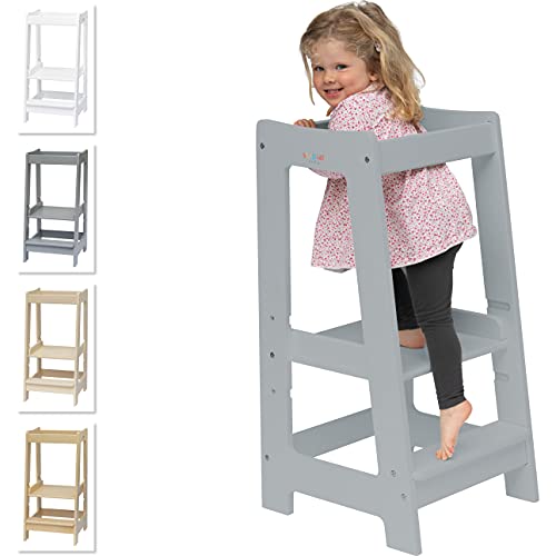 Stepup Baby Montessori Learning Tower Supporto per cucina, gradini regolabili per bambini con binario di sicurezza, legno massello, vernice