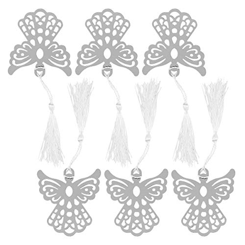 STOBOK Segnalibri in metallo argento, con nappe in seta bianca, 6 pezzi, 7.2 x 6.7cm, Segnalibri antichi misti, cancelleria segnapagina, forniture per ufficio per studenti