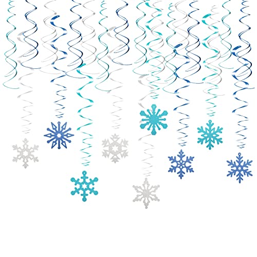 SUNYOK 36 Pezzi di Carta Fiocco di Neve vortici Natalizi da Appendere Argento Blu Decorazioni Natalizie Spirale Fiocco di Neve vortici appesi Decorazioni Natalizie per Il soffitto dell albero Natale
