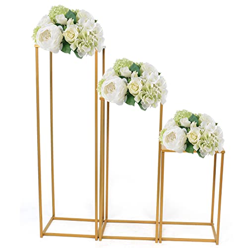 Supporto per fiori da matrimonio, 3 pezzi, oro, Mtall, base per fiori, colonna, 40 cm, 60 cm, 80 cm, centrotavola, per la casa e le feste