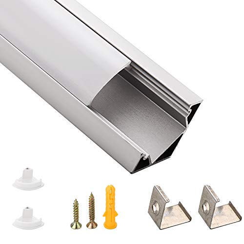 SWAWIS Profilo Alluminio per Strisce LED, 6 x 1m Profilo Led Alluminio, Profilo led Angolare, Canalina di Alluminio con Cover, Montaggio Universale