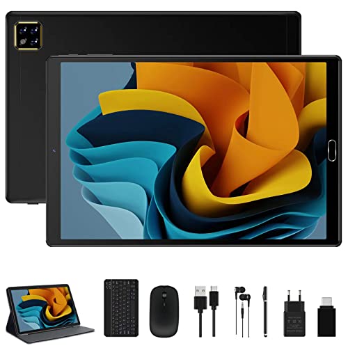 Tablet 10.1 Pollici 4GB + 64 GB Octa-Core - JUSYEA Tablet Android WiFi, Bluetooth, SD TF 4-256 GB Espansione, Doppia Fotocamera 5+8 MP, 6000mAh, GOOGLE GMS, con Custodia, Mouse e Tastiera, Nero