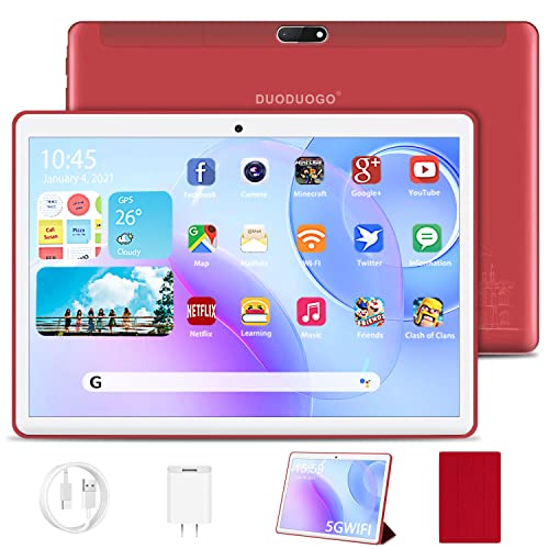 Tablet 10.1 Pollici Android 11, Quad Core 1.6 Ghz, 5G WiFi, Tablet PC 4GB RAM + 64GB 128Go ROM, 1280 x 800 FHD, Batteria 6000mAh,OTG, Type-C, Bluetooth, WiFi (Rosso)