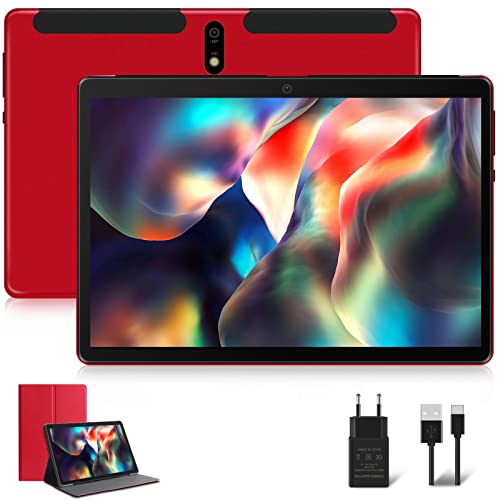 Tablet 10.1 Pollici JUSYEA Tablets Android con Octa-Core 4GB RAM + 64GB ROM, 128GB Espandibile, WiFi | 8000mAh Batteria | Dual Cameras 5MP + 8MP | Ultra-Portatile - con Custodia, Rosso