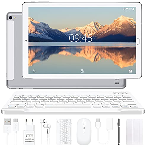 Tablet 10 Pollici Android 11 YESTEL Tablet con 4 GB RAM + 64 GB ROM - WiFi | Bluetooth | GPS, 8000 mAh, con Mouse | Tastiera e Cover-Argento