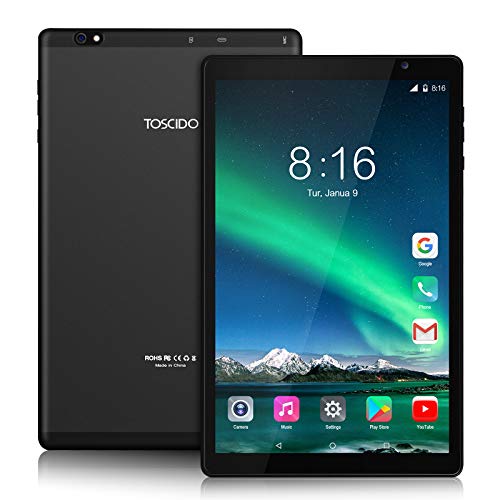 Tablet 10 Pollici TOSCiDO P101 Android 10.0 Tab PC,Doppio WiFi offerte (2.4G e 5G),Riconoscimento facciale,1920x1200 HD IPS,Octa Core,4GB RAM e 64G ROM,13MP+5MP,Bluetooth,GPS,6000mAh,Tipo C - Nero