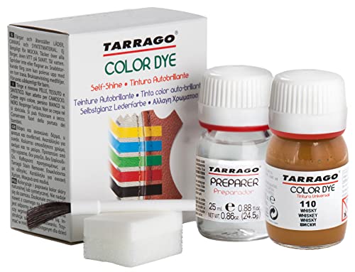 Tarrago | Kit 25 ml di colorante auto-lucido | Tintura autolucidante per scarpe, accessori e primer | Copre sfregamenti e calzature Whisky (110)