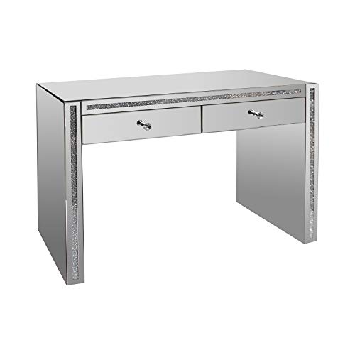 Tavolino consolle effetto specchio con 2 cassetti, 108x76x41 cm argento