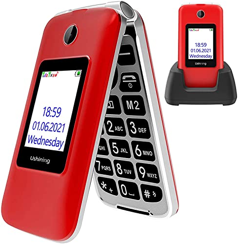 Telefono Cellulare per Anziani a Conchiglia,Tasti Grandi e Volume alto,SOS Salvavita,Dual SIM,Pantalla 2.8 (Rosso)