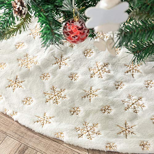 Tenrany Home Gonne per Alberi di Natale, 90cm Pelliccia Oro Fiocchi di Neve Christmas Tree Skirt per Festa di Natale Partito Vacanza Decorazione (Gold, 36 inches)