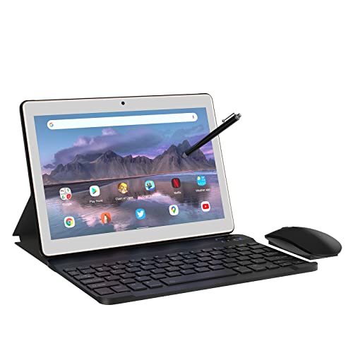TOSCIDO Octa Core Tablet Android 10.0,4 GB   RAM, 64 GB   ROM, Dual Sim, WiFi, Mouse Wireless | Tastiera Bluetooth | Stylus | Cover per Tablet M863 e altro ancora incluso (oro)