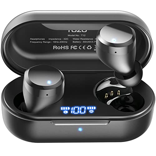 TOZO T12 Auricolari Wireless Bluetooth Cuffie Touch Control e Custodia di Ricarica Display a LED Digitale IPX8 Auricolari Impermeabili Microfono Incorporato Bassi Profondi per Lo Sport Nero