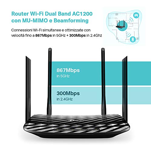 TP-Link Archer C6 Gigabit Router Wi-Fi Dual Band AC1200 Wireless, 5...