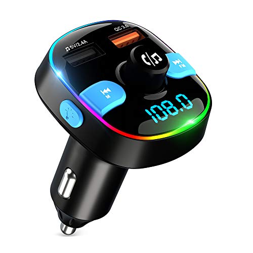 Trasmettitore FM Bluetooth ZeaLife, trasmettitore per autoradio Bluetooth 5.0 con 7 colori LED retroilluminato QC 3.0 Kit vivavoce per auto Supporto Siri Google Assistant 64G TF Card USB Flash Drive