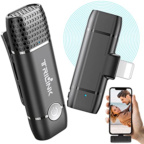 TRILINK Wireless Lavalier Microphone per iPhone iPad, Mini Microfono Lapel Senza Fili, Microfoni Clip Piccolo per Streaming, YouTube, TikTok, Vlog Registrazione, Video, Auto Sync, Riduzione del Rumore