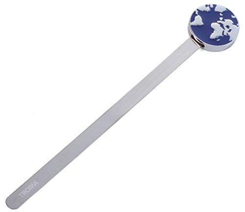 Troika - Segnalibro a forma di sfera del mondo, in acciaio INOX, lucido, colore: blu argento