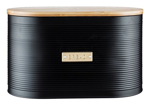 Typhoon Living portapane ermetico con coperchio in bambù, acciaio, nero, 34 x 19.5 x 20.6 cm