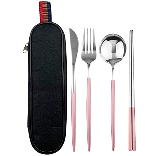 UKKO Cucchiaini 5Pcs Travel Dinnerware Set Black Posate Set Set di Coltelli Forchetta Spounhes Spoon Bacchette con Borsa Portatile Stoviglie in Acciaio Inox