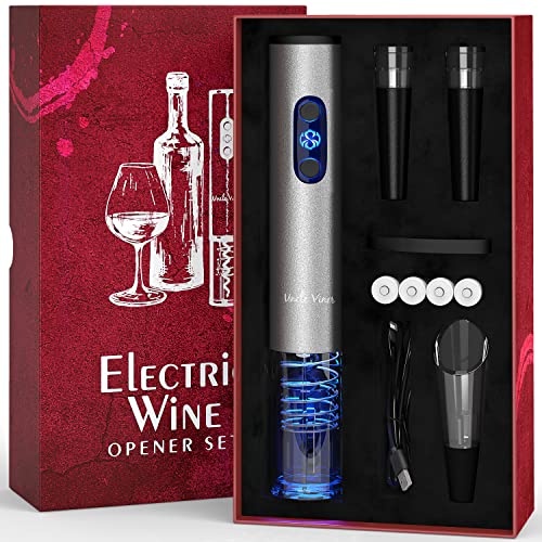 Uncle Viner - Set con cavatappi elettrico, con caricabatterie e batterie, set regalo per gli amanti del vino, idea regalo per anniversario e compleanno, kit con apribottiglie elettrico senza fili G105