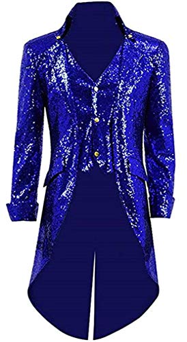 Uomo Paillettes Tailcoat Giacca Monopetto Gotico Blazer Tuxedo Cappotto Costume Halloween Blu Reale 48 IT - Giacca,32 IT - Pantaloni