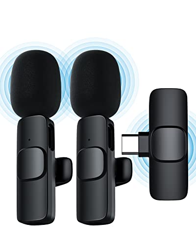 USB C Microfono Lavalier Wireless, Ponovo Mini Microfono Wireless per YouTube Facebook Vlog, Mini Microfoni Senza Fili per Registrazione Audio Video