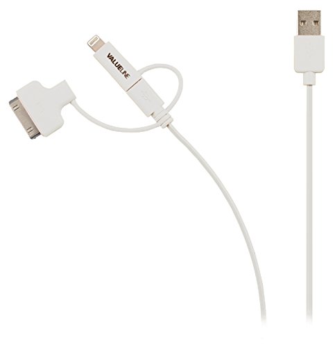 Valueline Cavo di Carica e Sincronizzazione Maschio USB 2.0 A, Adattatore Lightning Micro B e Dock a 30-Pin, 1 m, Bianco