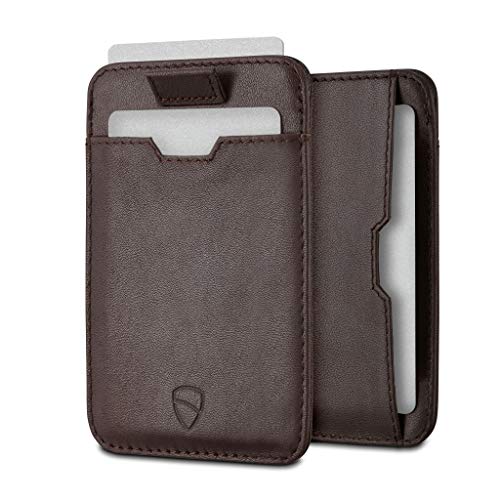Vaultskin CHELSEA - Portafoglio minimalista da uomo in pelle con blocco RFID, tasca frontale porta carte di credito (Marrone)