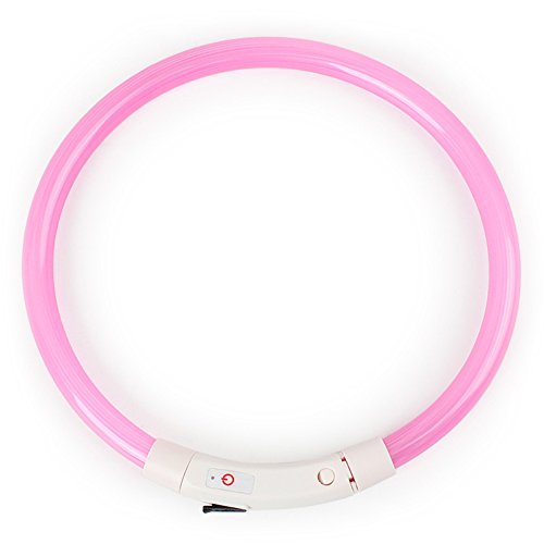 Verlike - Collare luminoso per cani e cuccioli, ricaricabile, con LED lampeggiante, ricarica USB, impermeabile, 50 cm, colore: Rosa