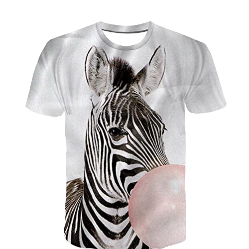 Waniyin T-Shirt Stampata Zebra Che soffia Bolle T-Shirt Grafica Stampata in 3D Girocollo Fit Slim T-Shirt Casual Top per Ogni Giorno Top Taglia S-3XL