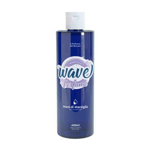 Wave Washing Perfume - Profumatore per Bucato con Olii Essenziali - 100% PLASTICA RICICLATA - Fragranza Mare di Marsiglia - 400 ml - 40 lavaggi - Elimina Batteri - Profuma