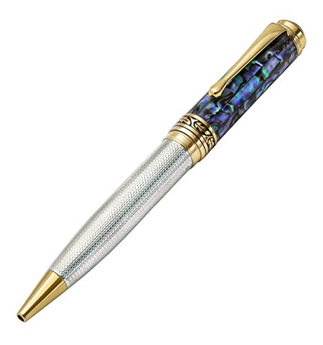 Xezo Maestro penna sfera solida 925 Blu Paua Sea Shell. Non ci sono due uguali, serializzato. Placcato oro 18K
