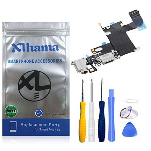 Xlhama Connettore Dock di Ricambio per iPhone 6 (Bianco) con Jack Audio per Microfono e Antenna Preinstallato Include Kit di Strumenti di Riparazione per Facile Onstallazione