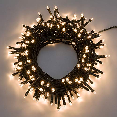 XMASKING Catena 12,5 m, 300 LED Bianco Caldo, con Giochi di Luce, Cavo Verde, luci per L Albero di Natale, luci Natalizie