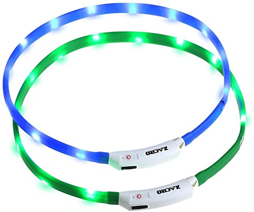 Zacro 2Pcs Collare Luminoso per Cani, USB Ricaricabile Collare LED Cane con 3 Modalità D ardore, Regolabile Collare Protettivo Cane per Piccolo Cucciolo Medio Grande Cani-Blu (Verde+Blu)