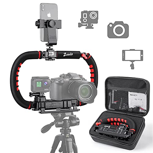 Zeadio Stabilizzatore per smartphone fotocamera GoPro DSLR, Impugnatura pieghevole, Video Rig per tutti GoPro, fotocamera, videocamera, DSLR, telefono cellulare, iPhone, Huawei, Samsung ecc