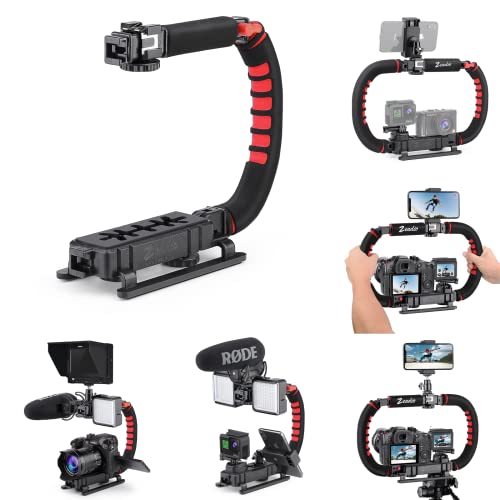 Zeadio Stabilizzatore per smartphone fotocamera, Impugnatura pieghevole, Video Rig per tutti GoPro, fotocamera, videocamera, DSLR, telefo ecc