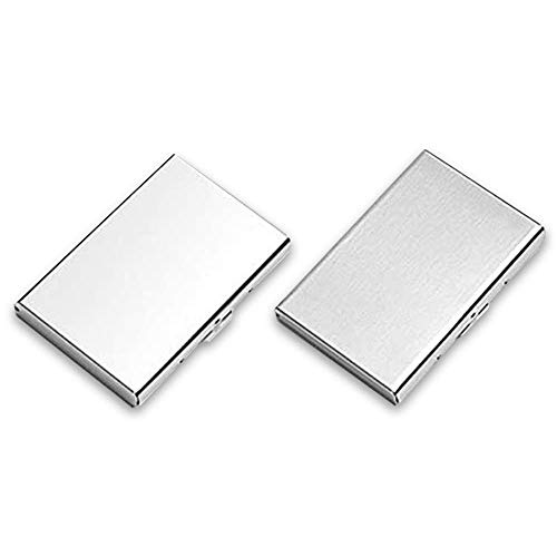 Zueyen - 2 portafogli in metallo per carte di credito, per donne e uomini, con 6 scomparti in PVC, per carte di credito contro borseggiatori elettronici e furti d identità (1 spazzolato, 1 specchio)