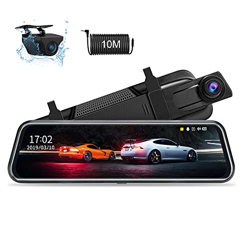 1080P Dash Cam Specchietto Retrovisore Auto 10  Touchscreen Dashcam Posteriore e Anteriore Telecamera Auto con 170° Grandangolo Visione Notturna G-Sensor Impermeabile Cavi da 10m