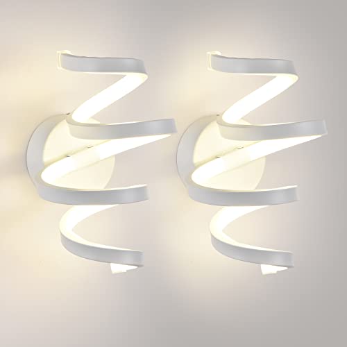2 Pezzi Applique da Parete Interno Moderno LED Lampada da Parete Spirale Bianco 20W 4000K Luce Naturale Lampade Muro Per Camera da Letto Soggiorno Corridoio Ufficio Scala Portico Facile da Installare