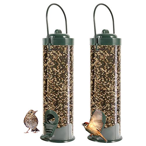 2 x Mangiatoia per uccelli da esterno, Distributore di cibo per uccelli selvatici appeso Giardino, Mangiatoie per uccelli con due bocche di alimentazione dei semi