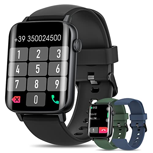 2022 Smartwatch Uomo Chiamata Bluetooth 5.1 Risposta Vivavoce, 3 Cinturini, 1.7  HD Smart Watch IP68, Cardiofrequenzimetro SpO2 Modalità Sportive Notifiche Messaggi Contapassi Calorie Android iOS Nero