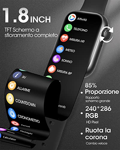 2022 Smartwatch Uomo Chiamate Bluetooth, 1.8  KIQULOV Orologio Fitn...