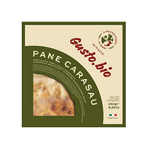 250 gr - Pane carasau. Pane tipico delle quattro Barbagie - prodotto dal consorzio di produttori Il Vecchio Forno, a Fonni. Astuccio rigido
