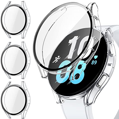[3Pezzi] Neitra per Samsung Galaxy Watch 5 2022 & 4 2021 40mm Custodia con Pellicola in Vetro Temperato, Cover Protettiva per il Pieno Facciale - Rigido per Galaxy Watch5 Watch4