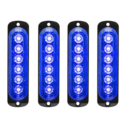4pcs 12-24V Ultra Sottile Lampeggiante Emergenza Avvertimento Strobo Luci Luce - 6LEDS Flash Warning Light Bar - Auto Moto Truck-Blu