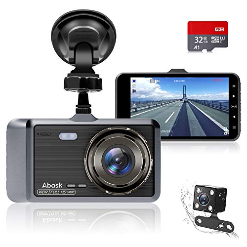 Abask Dash Cam Doppia Telecamera per Auto, 4 Pollici FHD 1080P Visi...