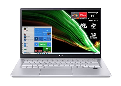 Acer Swift X SFX14-41G-R5VA PC Portatile, Notebook, Processore AMD Ryzen 7 5700U, RAM 8 GB DDR4, 512 GB PCIe NVMe SSD, Display 14  FHD IPS LED LCD, NVIDIA GeForce GTX 1650 4 GB, Windows 10 Home
