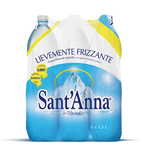 Acqua Sant Anna, Bottiglie di Acqua Lievemente Frizzante da 1,5 Litri, Acqua Lievemente Frizzante Oligominerale in Bottiglie di Plastica 100% Riciclabile, Confezione da 6 Bottiglie da 1,5 L