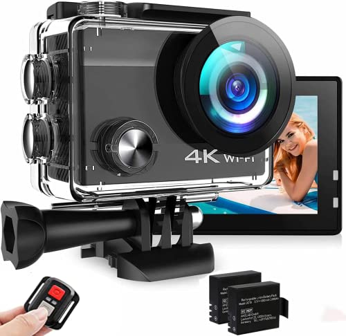 Action Cam 4K, videocamera subacquea da 20MP 50FPS Wi-Fi 40M con schermo touch screen IPS da 2 , grandangolo Ultra HD 170°, telecomando, 2 batterie ricaricabili, kit di accessori