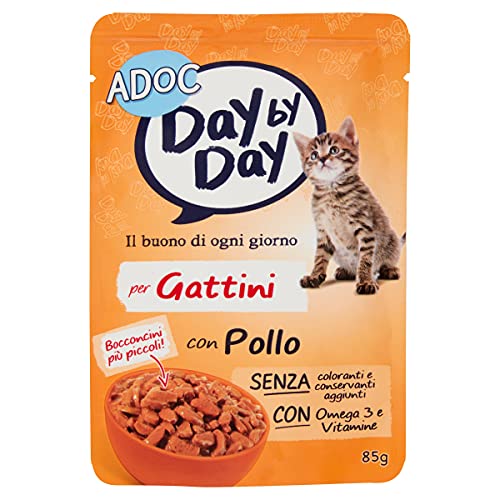 Adoc Day By Day - Alimento Completo per Gattini Kitten con Pollo, 24 bustine da 85gr